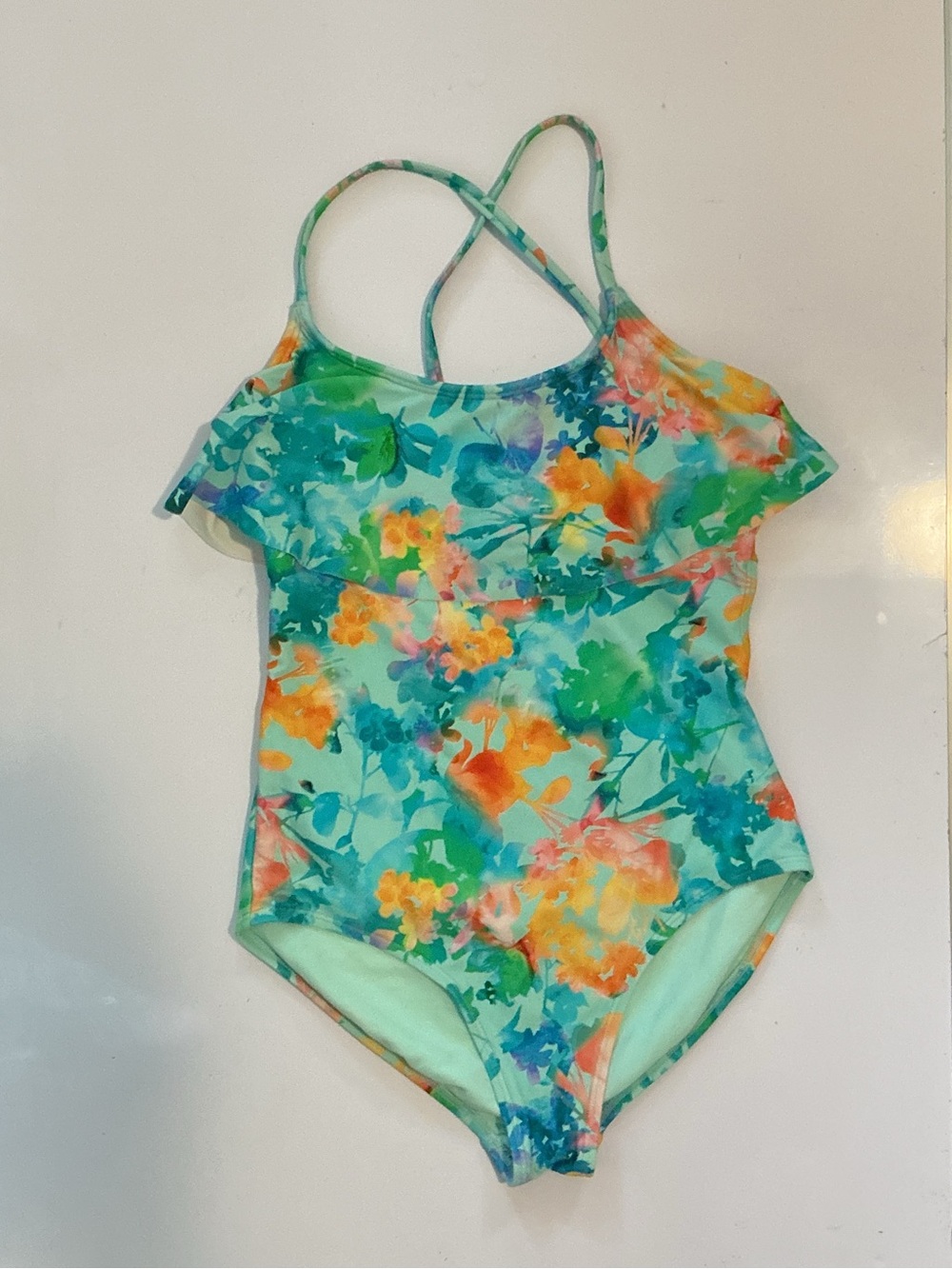 Athleta Girl Lumen Floral Ruffle One-Piece Swimsuit Size XL 14